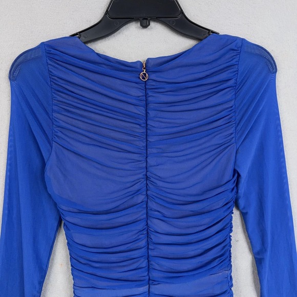 Nookie Dress Womens Medium Blue Ruched Mesh Vision Bodycon Mini Cocktail NWT - Picture 7 of 10